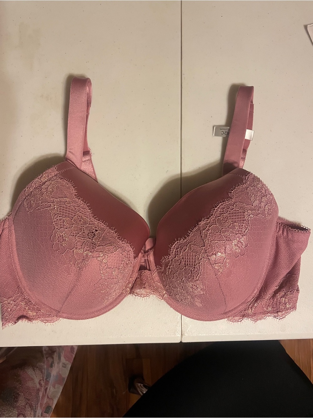 Ambrielle Everyday Lace-Trim  Padded Bra in mauve full figure size 42C